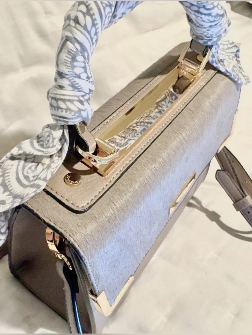 Dune London Taupe Gray Structured Satchel Crossbody Bag + Twilly